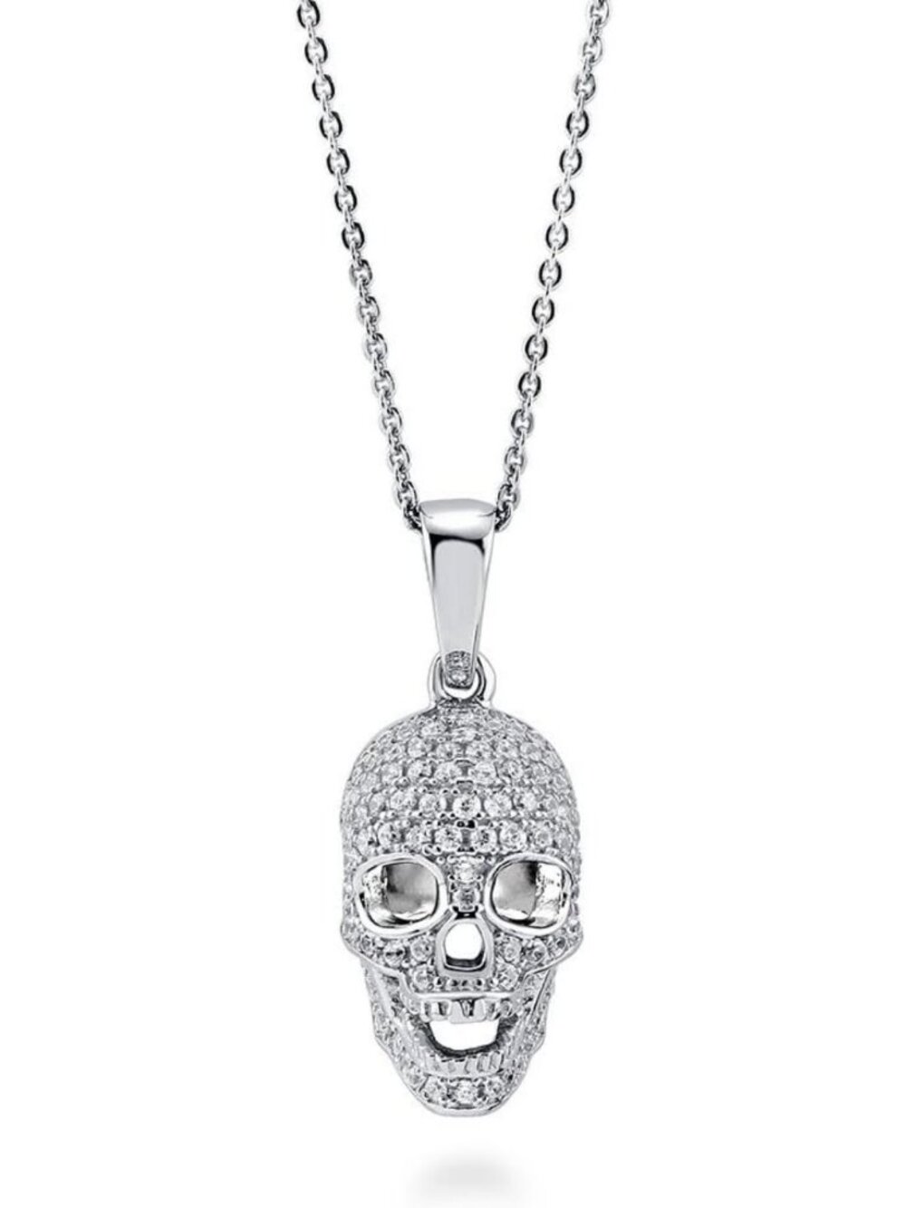 Sterling Silver Skull Bones Pendant Necklace for Women, CZ, 18" Chain, Gothic
